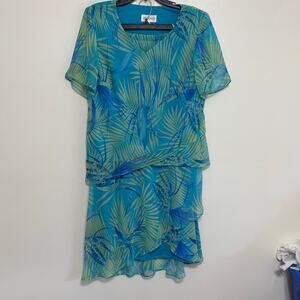 Studio 1 Floral Maxi Skirt Set 14W Blue Yellow Tropical 2pc